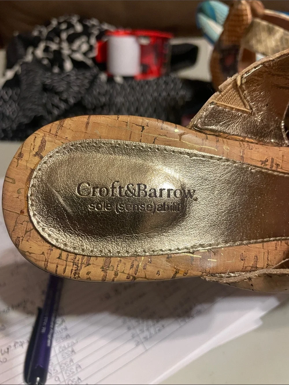 croft & barrow Cork-Pattern Mid-Heel Slides in Beige size 6.5